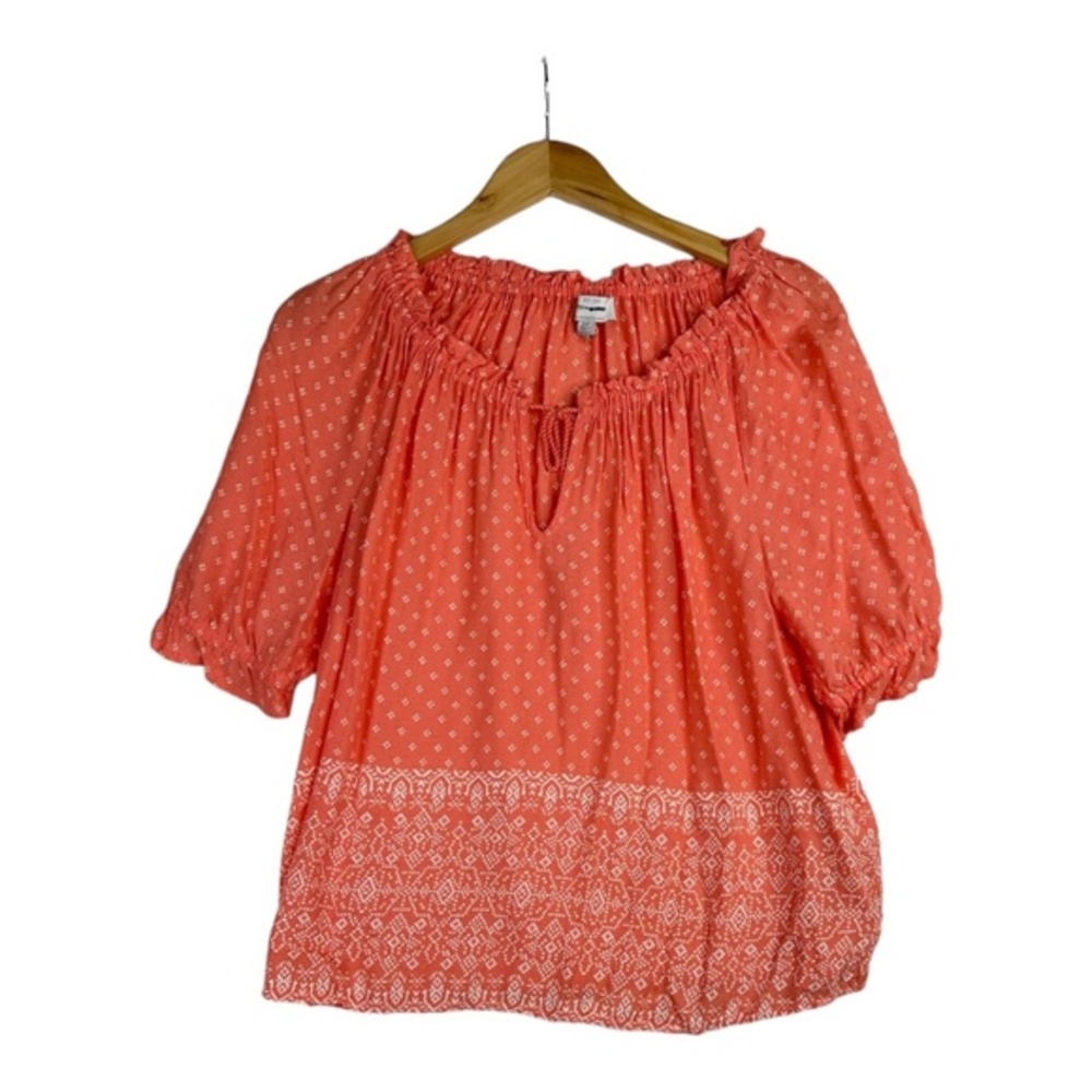 Lucky Brand Women's Orange Ruffle‎ Neck Blouse Size Small